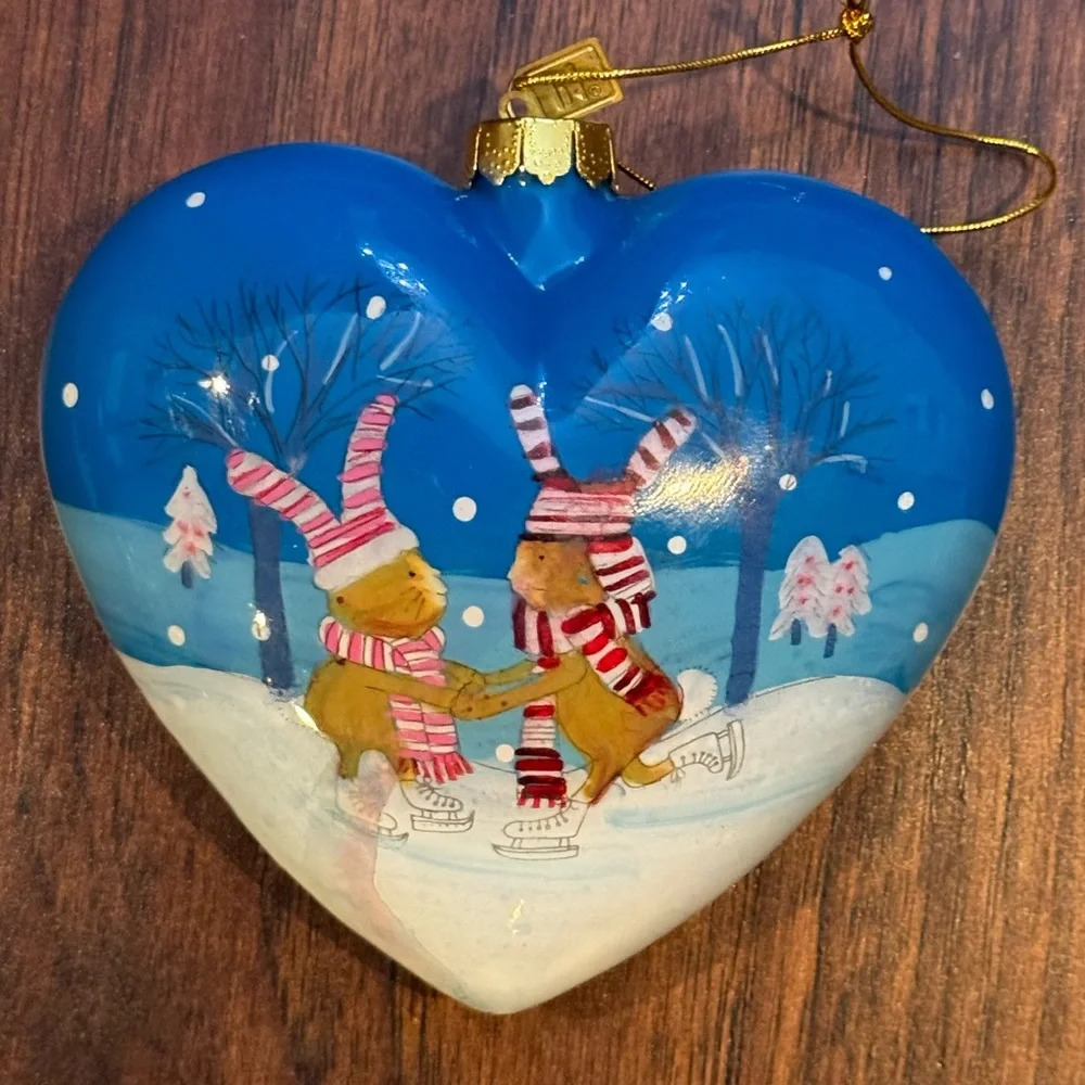 Lot of 2 Pier 1 Li Bien Heart-Shaped Christmas Ornaments 2016, 2018